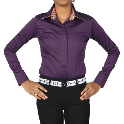 TuffRider Girls ADEY Double Collar Shirt-Plum -Large