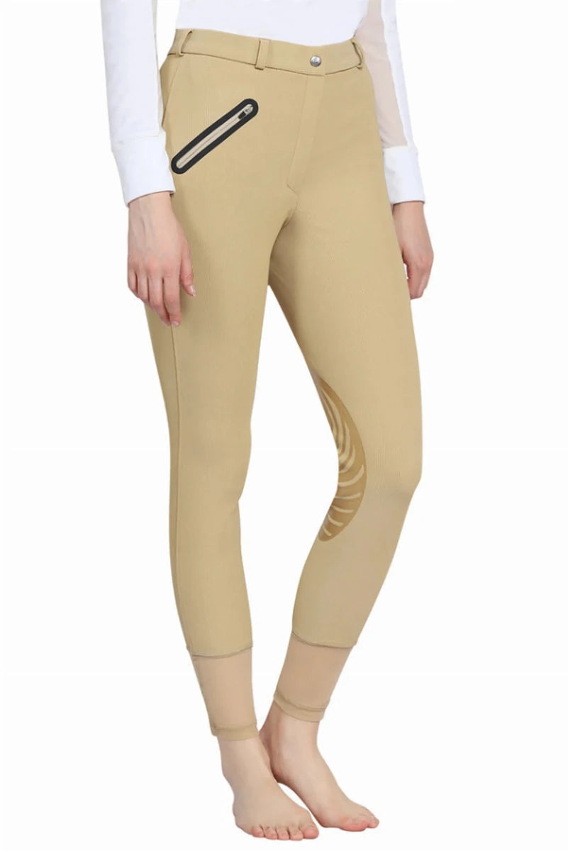 TuffRider Tiffany Ribbed Breeches - Silicone Knee Patch Riding Pants, light tan/34, view 13