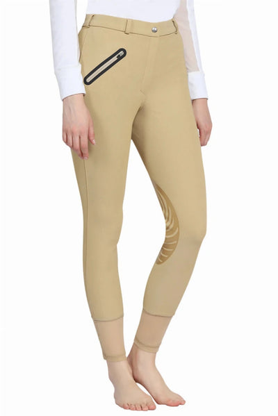 Tuffrider Tiffany Ribbed Breech With Silicone Knee Patch, Light tan/36