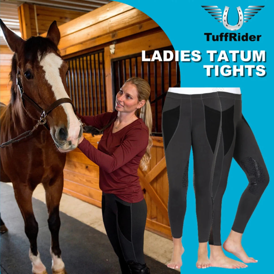 TuffRider Tatum Silicone Knee Patch Tights, Wine/black/1, view 8