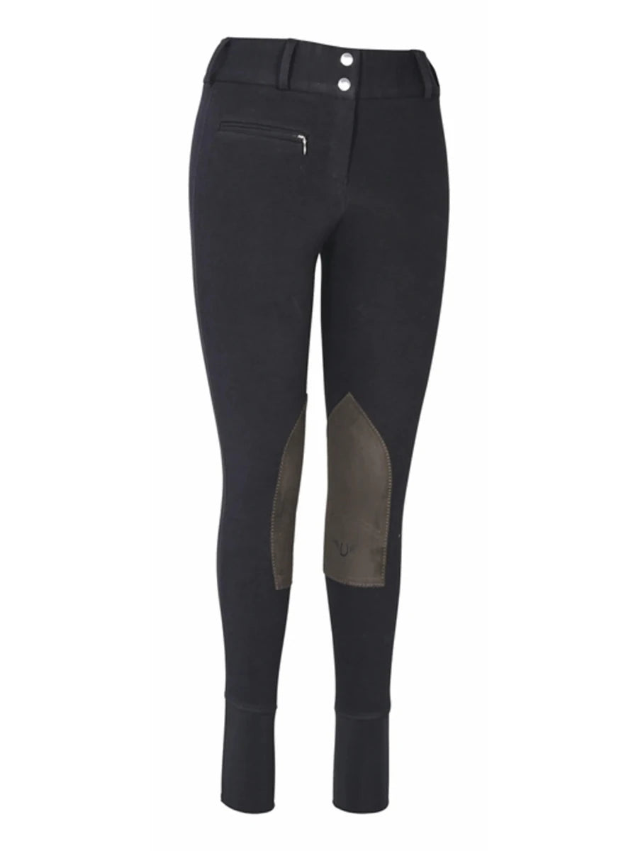 TuffRider Ladies Cotton Lowrise Wide Waistband Knee Patch Breeches, black/34, view 6