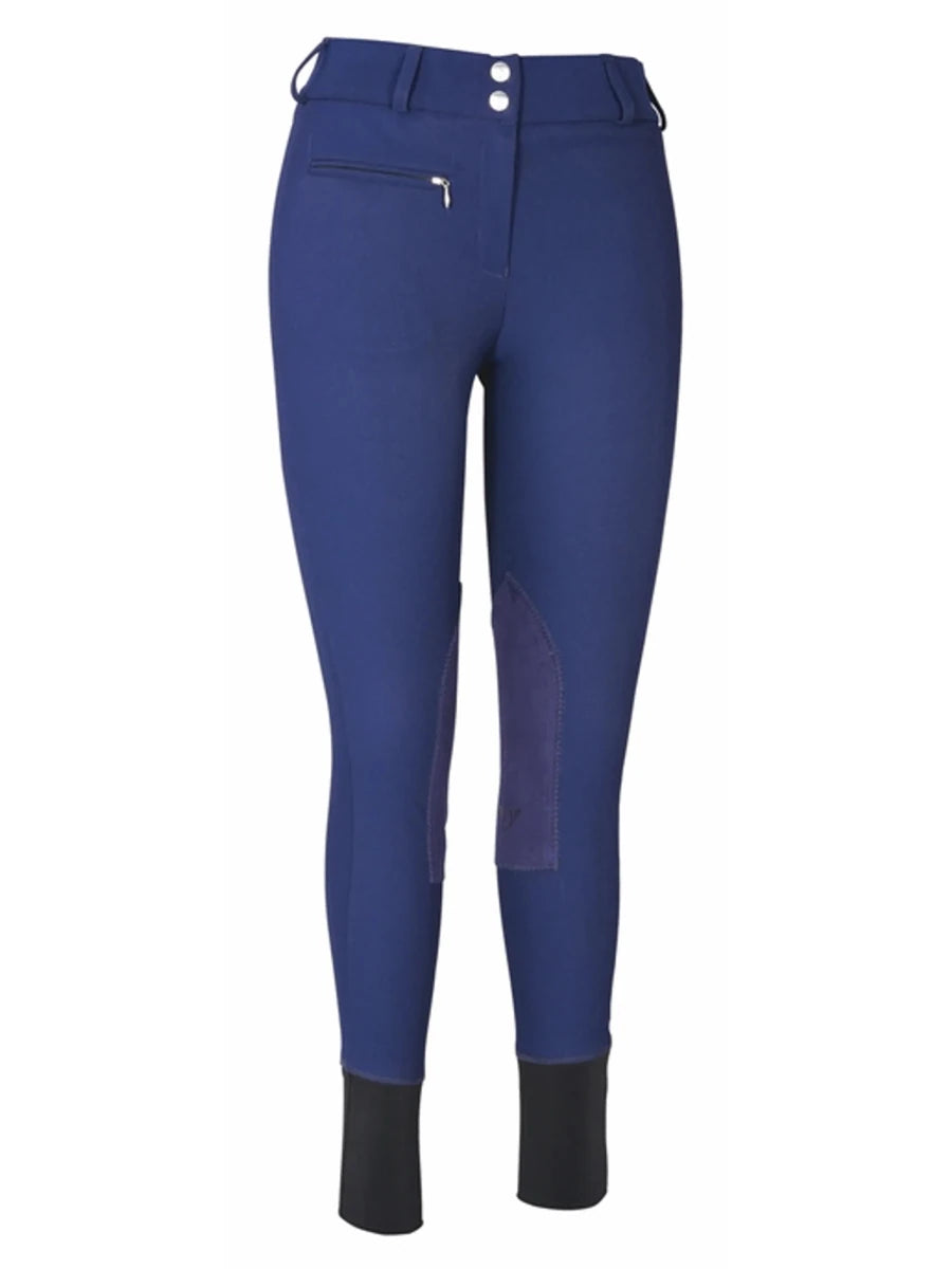 TuffRider Ladies Ribb Lowrise Wide Waistband Knee Patch Breeches, navy/32, view 26