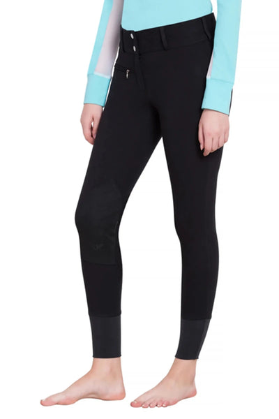 TuffRider Ladies Ribb Lowrise Wide Waistband Knee Patch Breeches, black/24