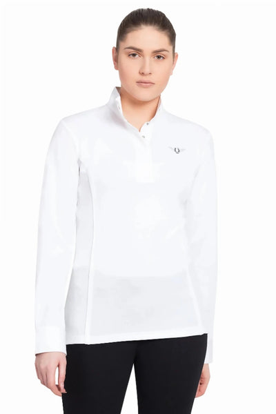 Women's Long Sleeve Show Shirt - Quick-Dry Moisture-Wicking Equestrian, White w/white/X-SMALL