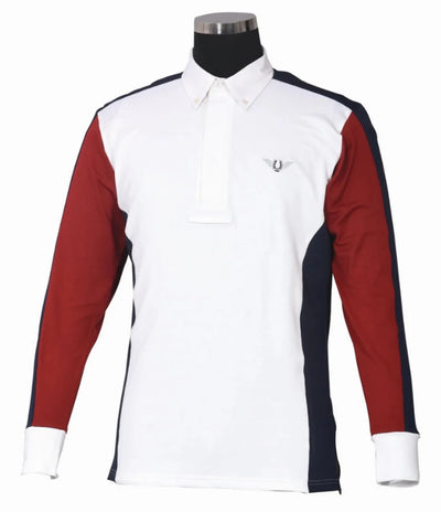 Men's Show Shirt - TuffRider Dennison Long Sleeve Competition Shirt, White/ec navy/ec red/LARGE