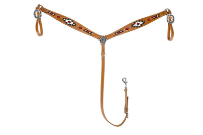 TuffRider Western Beaded Inlay Breast Collar - Natural Brown - Horse, 1