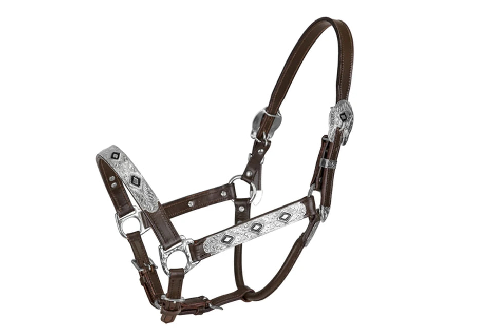 TuffRider Western Show Halter With, Silver, Dark, Brown, Horse, view 4