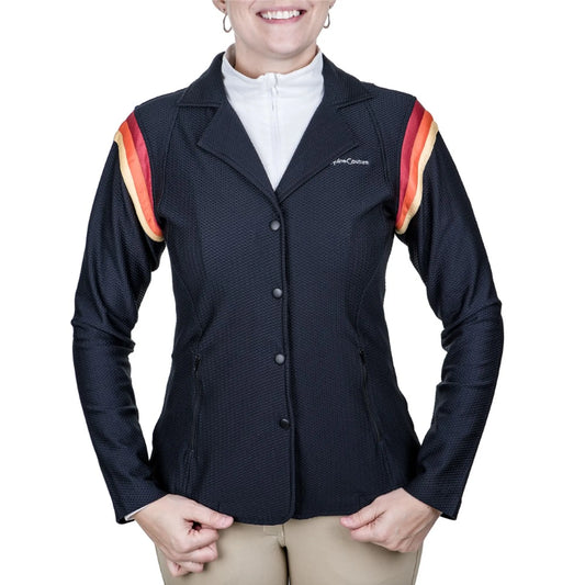 Equine Couture Women's EquiVent Gradient Show Coat- Black w/ Red Stripes- 1X