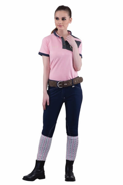 Equine Couture Ladies Sportif Natasha Knee Patch Breeches, Navy/white stitching/24