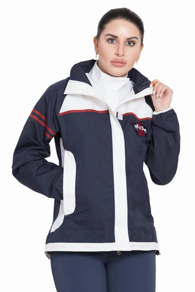 Women's Rain Jacket - Waterproof Shell with Adjustable Hood, Navy/white/1