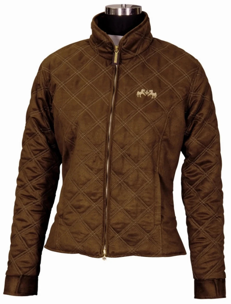 Women's Quilted Riding Jacket - Lightweight Ultra-Suede Jacket with, Chocolate/light tan stitching/X-SMALL, view 9
