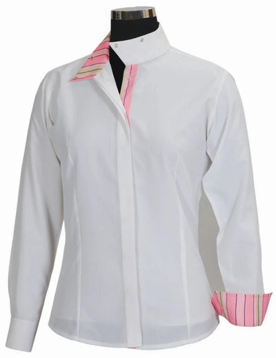 Women's Coolmax Show Shirt - Long Sleeve Competition Shirt with, White w/ floral print/32