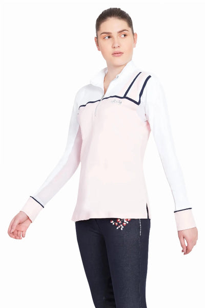 Equine Couture Ladies Nicole EquiCool Long Sleeve Sport Shirt, White/petal pink/XXX-LARGE