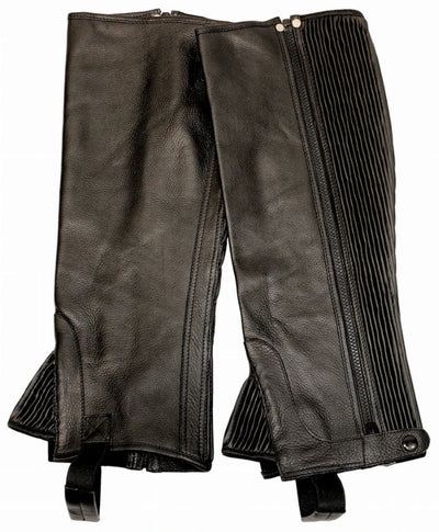 TuffRider Plus Rider Full Grain Leather Half Chaps for Horseback, Black/WIDE