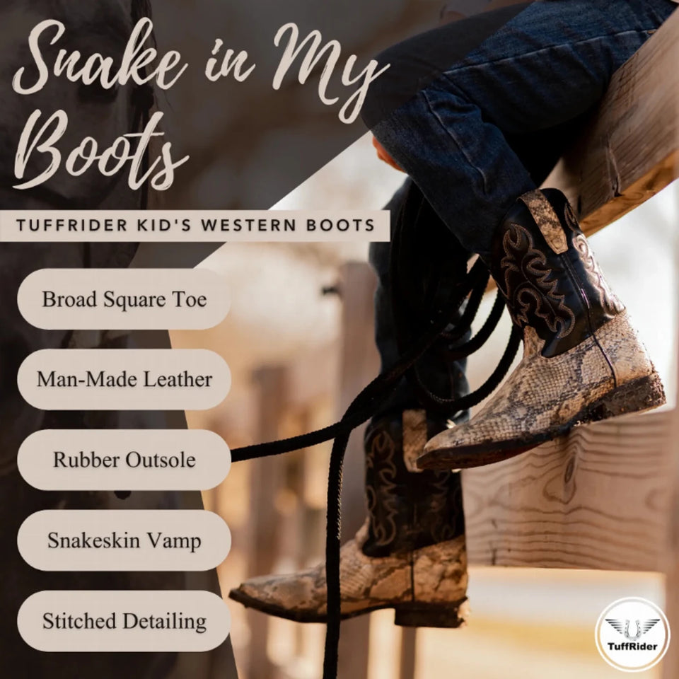 TuffRider Kid's Black Snake in My Boot Western Leather Boots, view 10