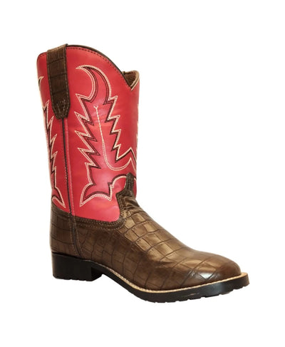 TuffRider Children's Redwood Square Toe Western Boot- Brown with Red, 10/1