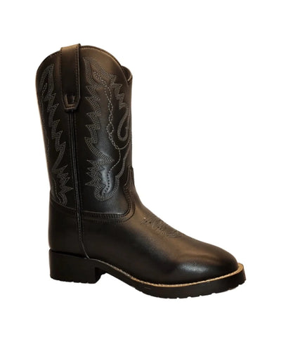 TuffRider Children's Badlands Square Toe Western Boot- Black with, 10/1