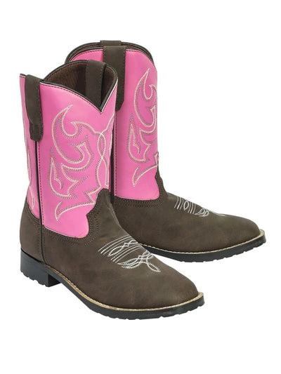 TuffRider Children's Voyageurs Square Toe Western Boot- Mocha with Hot, 10/1