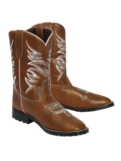 TuffRider Children's Channel Islands Square Toe Western Boot- Tan with, 10/1