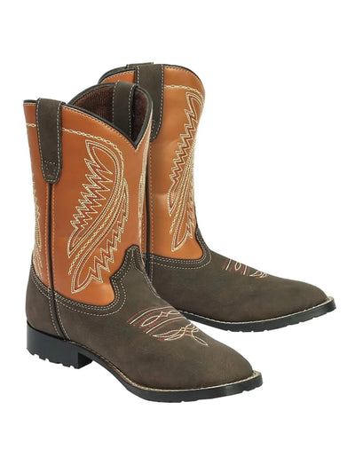 TuffRider Children's Big Bend Rounded Toe Western Boot- Mocha with, 10/1