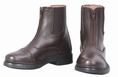 Kids Front Zip Paddock Boots - Youth Synthetic Leather Riding Boots, Mocha/8