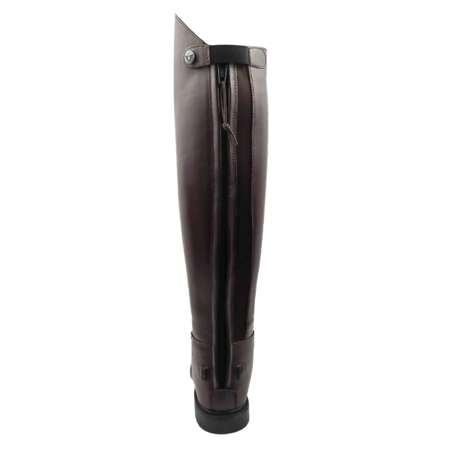 TuffRider Men's Baroque Dress Boots in dark brown leather with full-length zipper and button closure back view