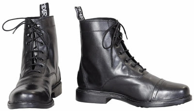 Women's Lace-Up Paddock Boots - Premium Leather Horse Riding Ankle, Black/10