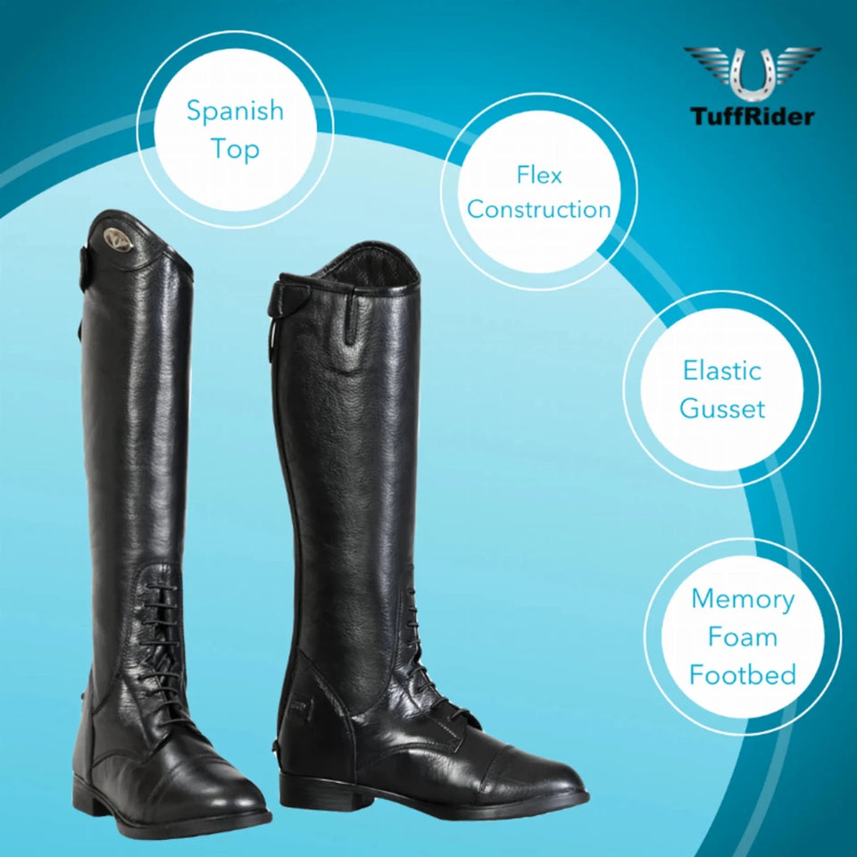 Kids Leather Field Boots - Youth Tall Riding Boots with Spanish Top, view 10