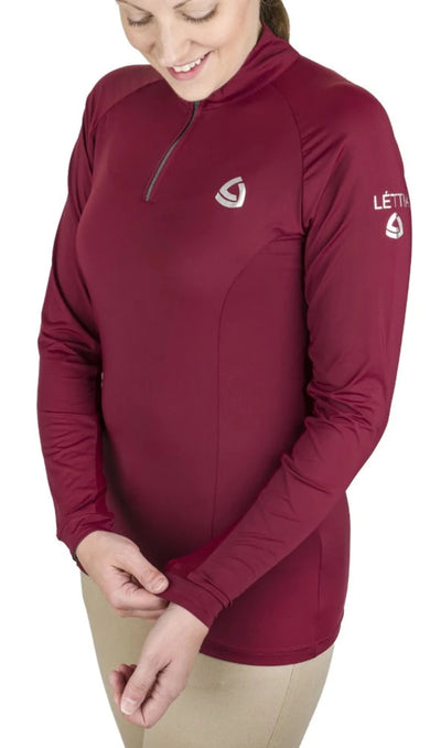 Lettia Women Quarter-Zip Neck UPF 50+ Sun Shirt, Wine/XS