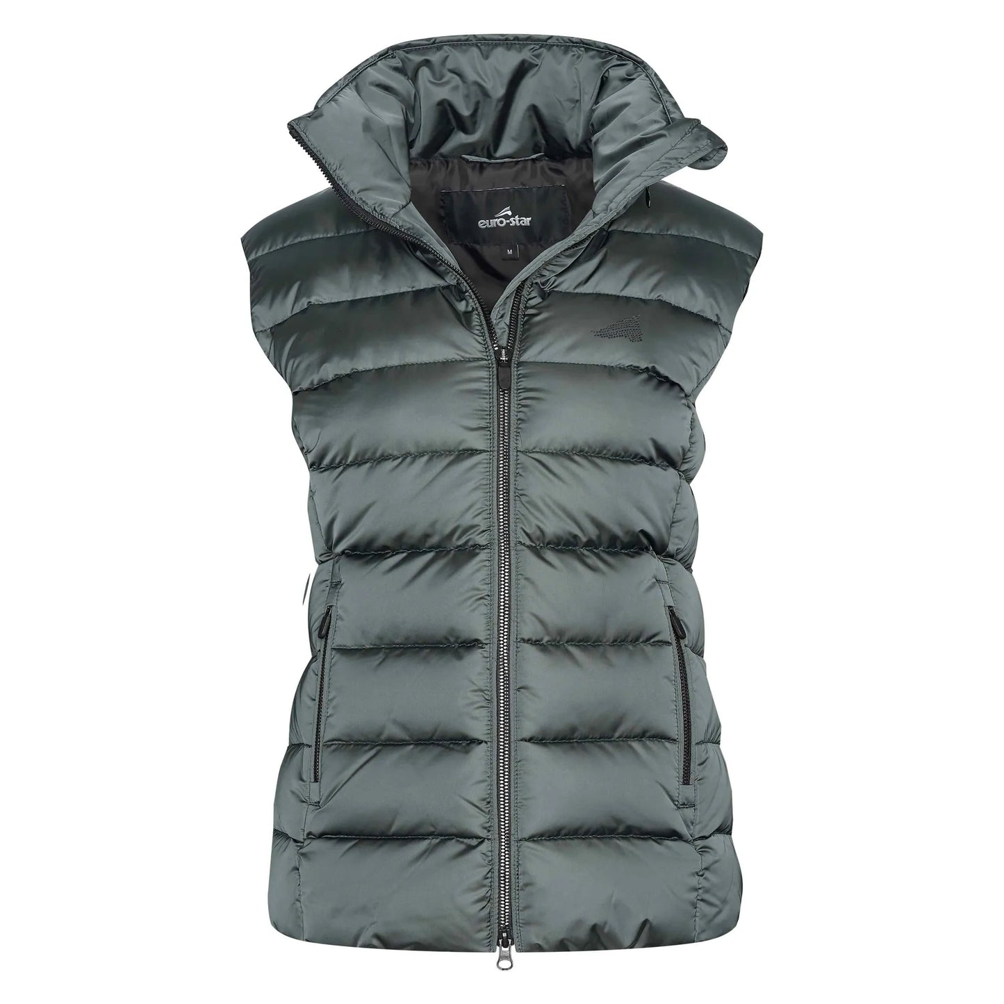 Euro-Star Bodywarmer ESCara-Dark Castor-S sleeveless padded vest with high collar and front zipper closure