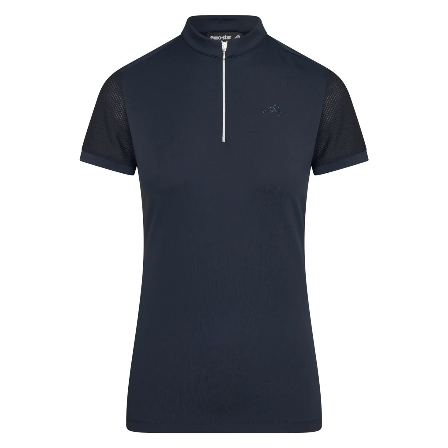 Euro-Star ES Valentina Half-Zip Top-Navy-2XL with short mesh sleeves and a quarter zip collar for equestrian use.