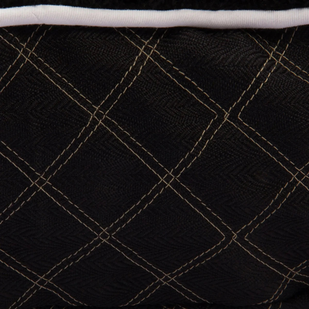 Close-up of quilted black fabric pattern on Round Dog Bed - Quilted Plush Bed with Removable Washable Cover
