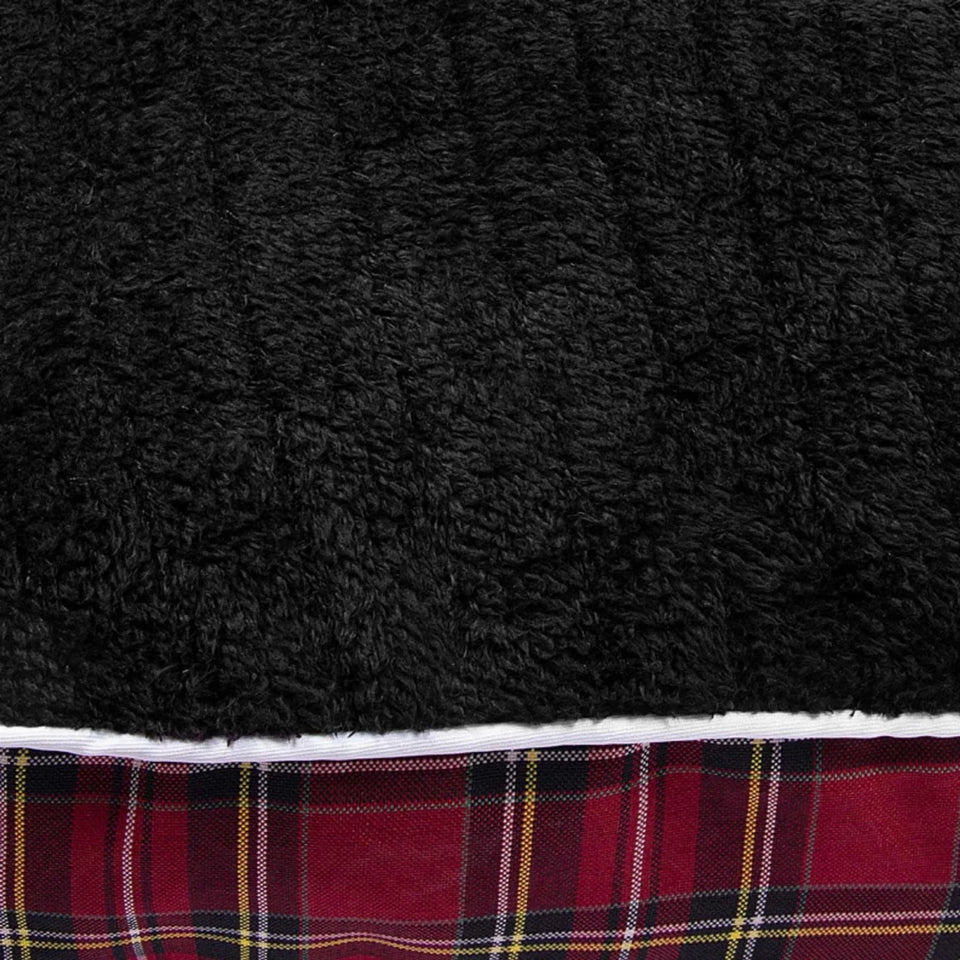 Round Dog Bed - Plush Red Plaid Cuddler Bed with Removable Washable, view 6