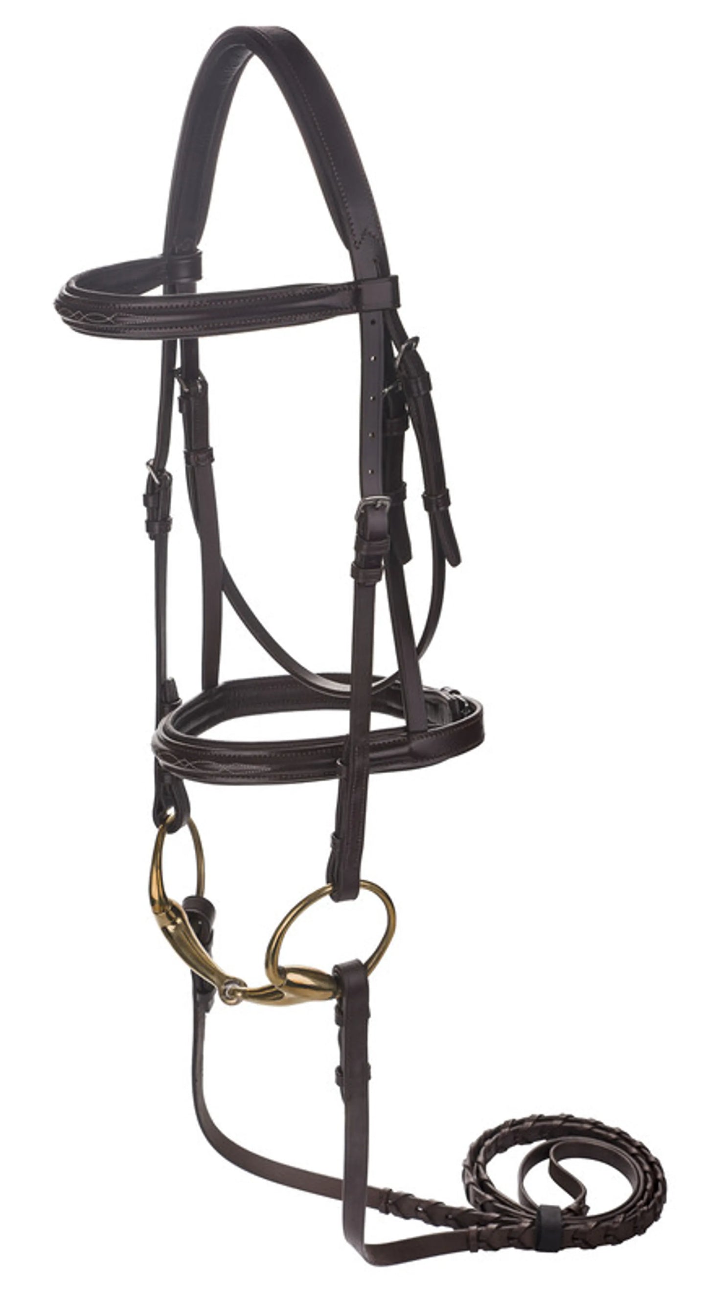 Henri de Rivel Advantage Mono-Crown Padded Bridle - Havana - Cob horse tack with brass bit and leather reins