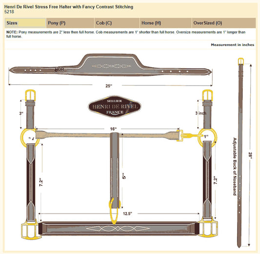 Henri de Rivel Stress Free Halter With Fancy Contrast Stitching - Australian Nut - Cob