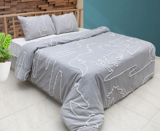 AWST Int'l "Lila" Elegant Horse Duvet Set- Gray w/ White- King