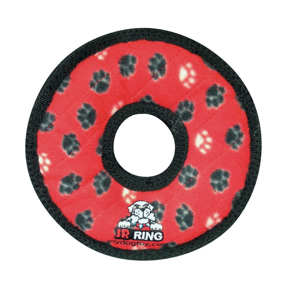 Tuffy Jr Ring Durable Dog Toy Red Paw, 7 in