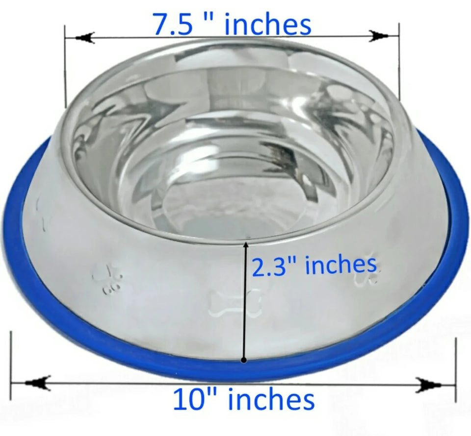 Mr. Peanut's Etched Stainless Steel Dog Bowls with Blue Silicone Base, view 5