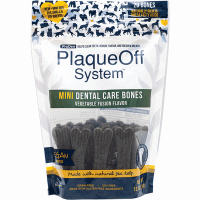 Proden Plaqueoff System Mini Dental Care Bones Vegetable Fusion Flavor Dog Treats, 12 oz