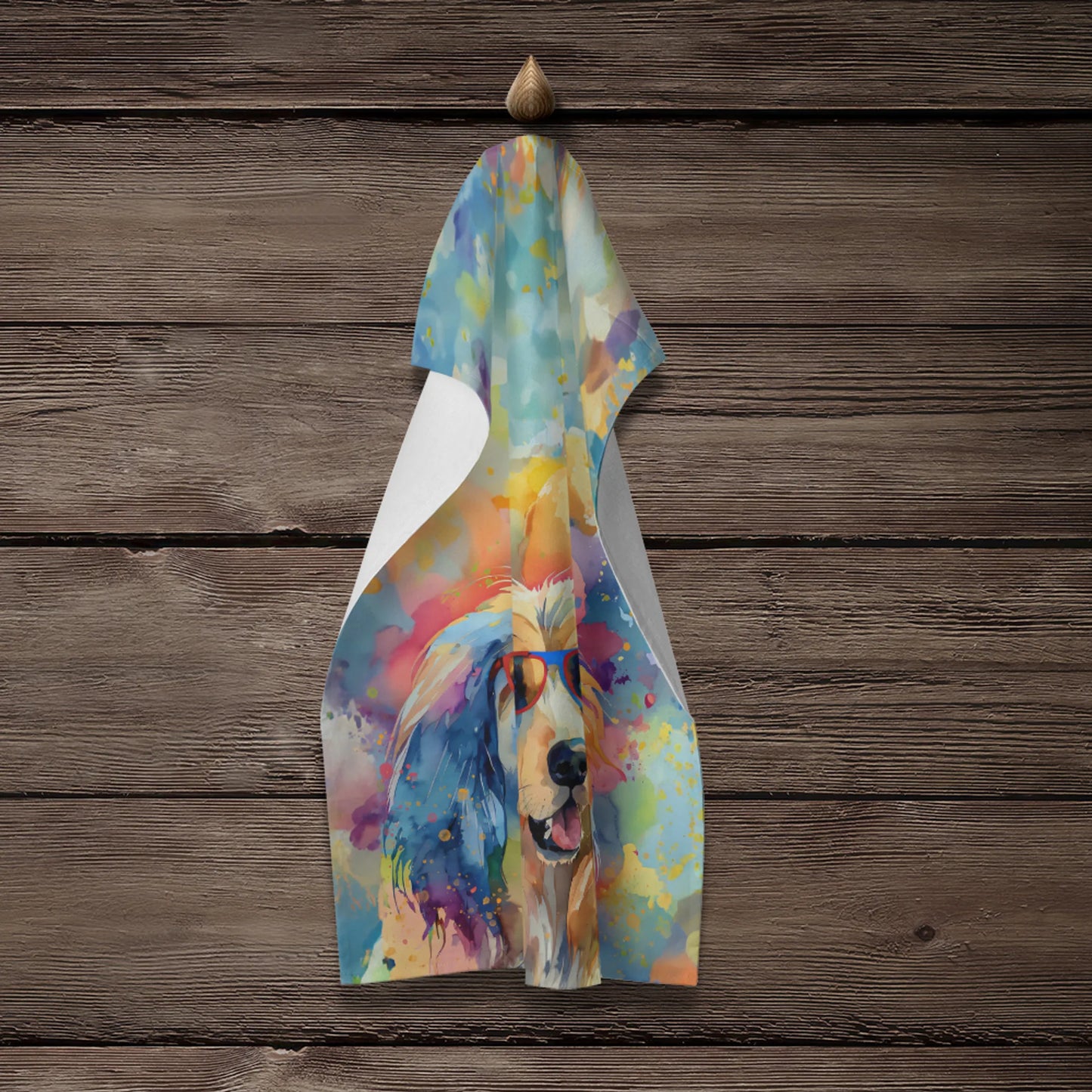 Dog Lover Kitchen Towel - Absorbent Cotton Dish Towel with Hippie Dog Design