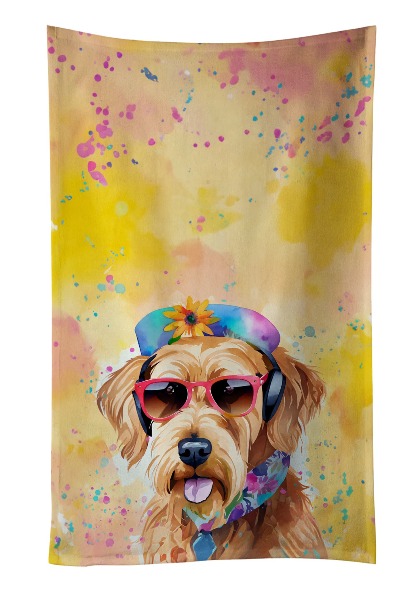 Dog Lover Kitchen Towel - Absorbent Cotton Dish Towel with Hippie Dog Design