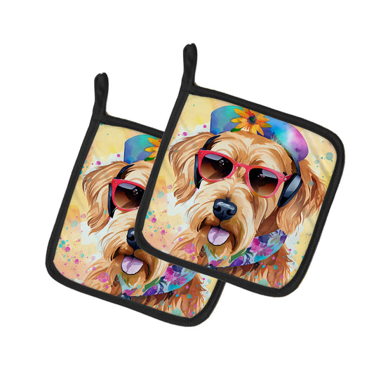 Hippie Dawg Pair of Pot Holders - Size: 7.5HX7.5W | Pack Of: 1 | Collection name: Hippie dawg