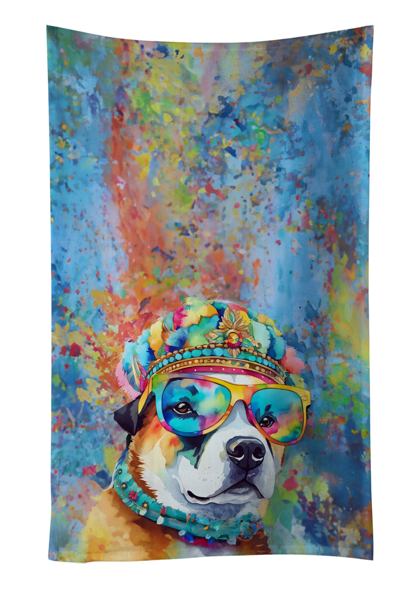 Dog Lover Kitchen Towel - Absorbent Cotton Dish Towel with Hippie Dog Design