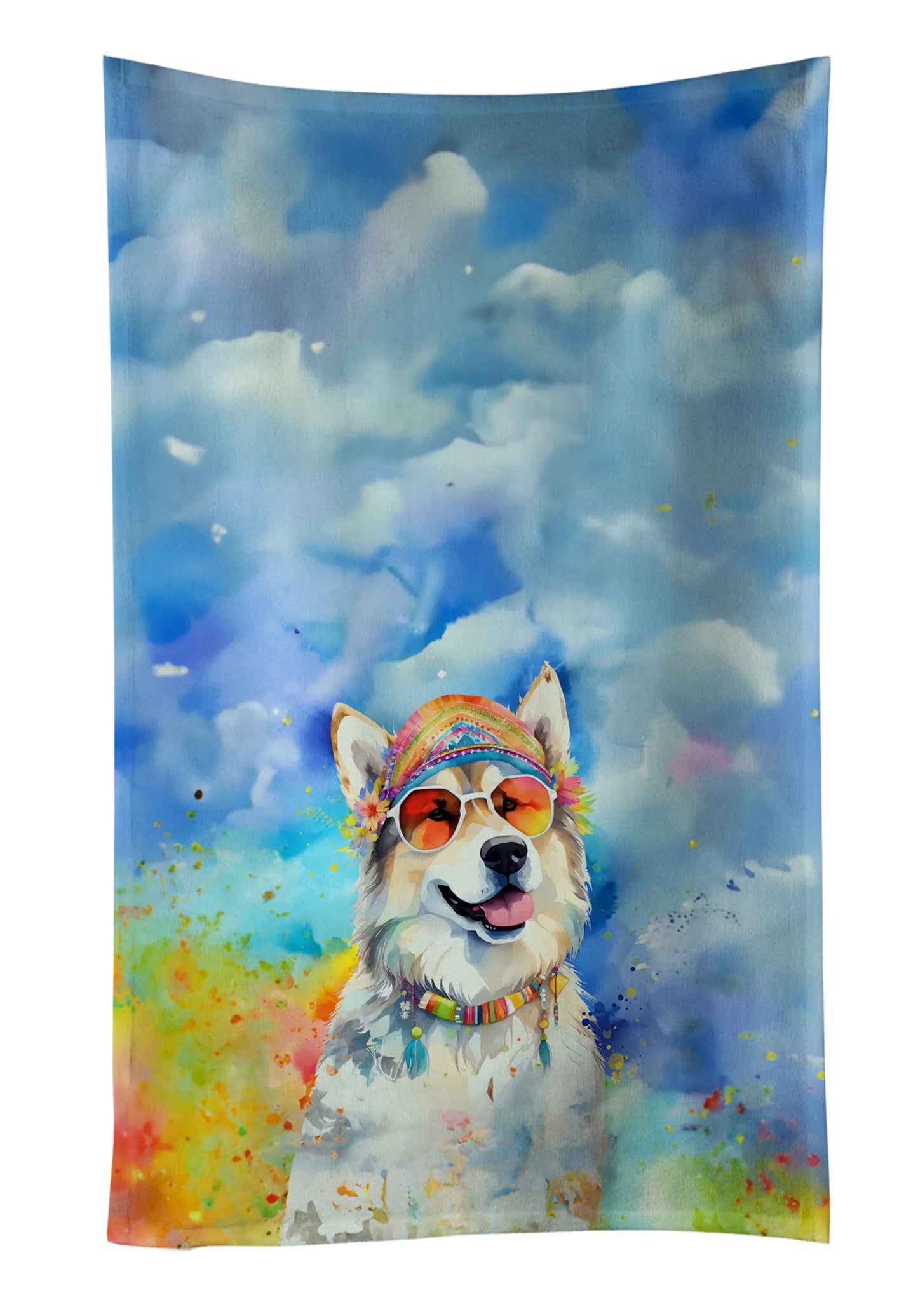 Dog Lover Kitchen Towel - Absorbent Cotton Dish Towel with Hippie Dog Design