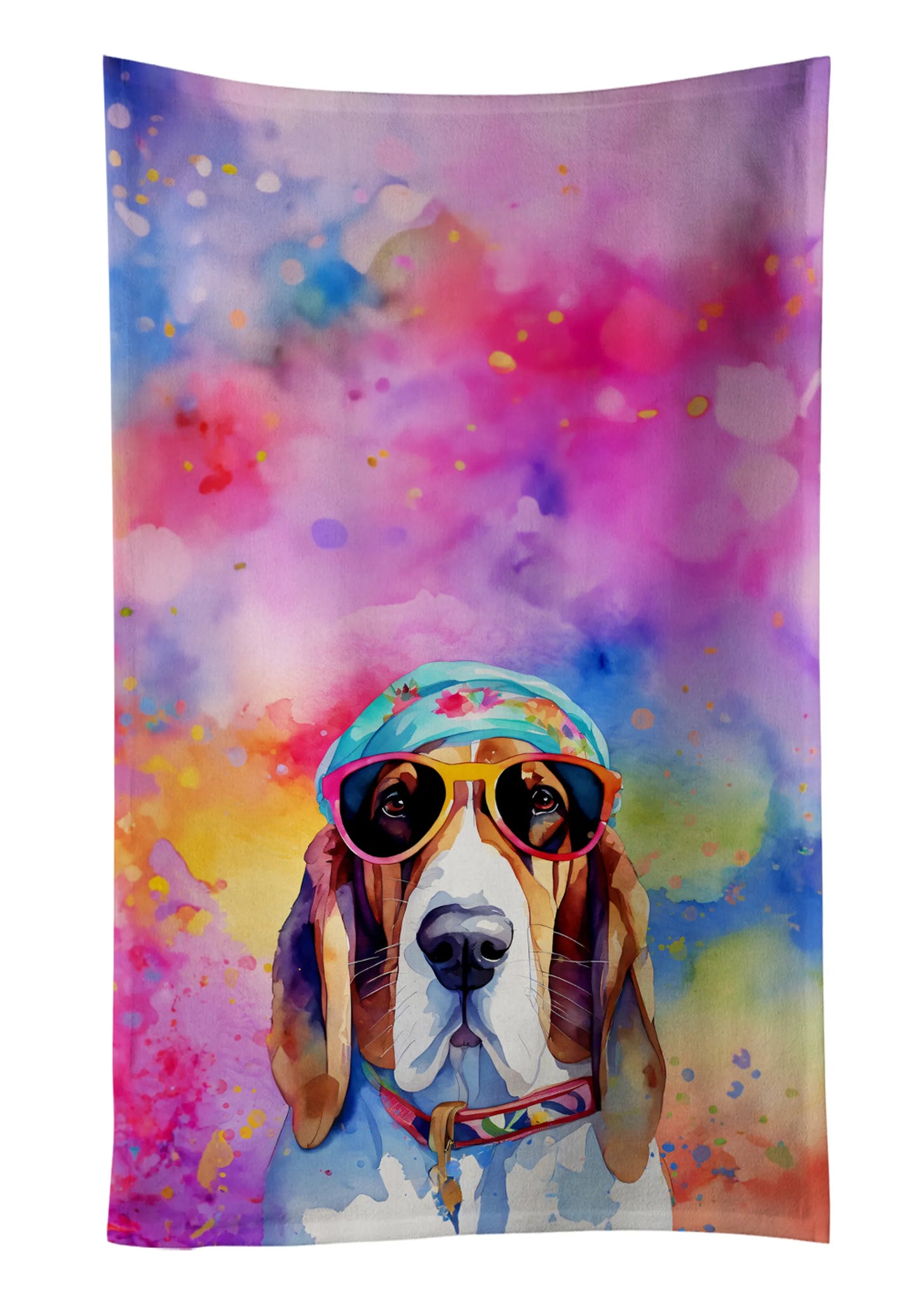 Dog Lover Kitchen Towel - Absorbent Cotton Dish Towel with Hippie Dog Design