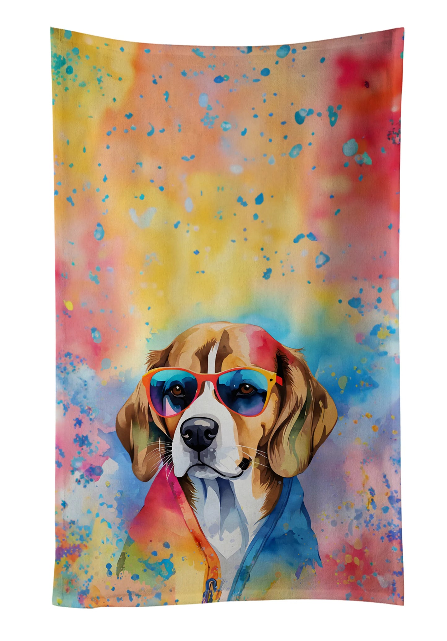 Dog Lover Kitchen Towel - Absorbent Cotton Dish Towel with Hippie Dog Design