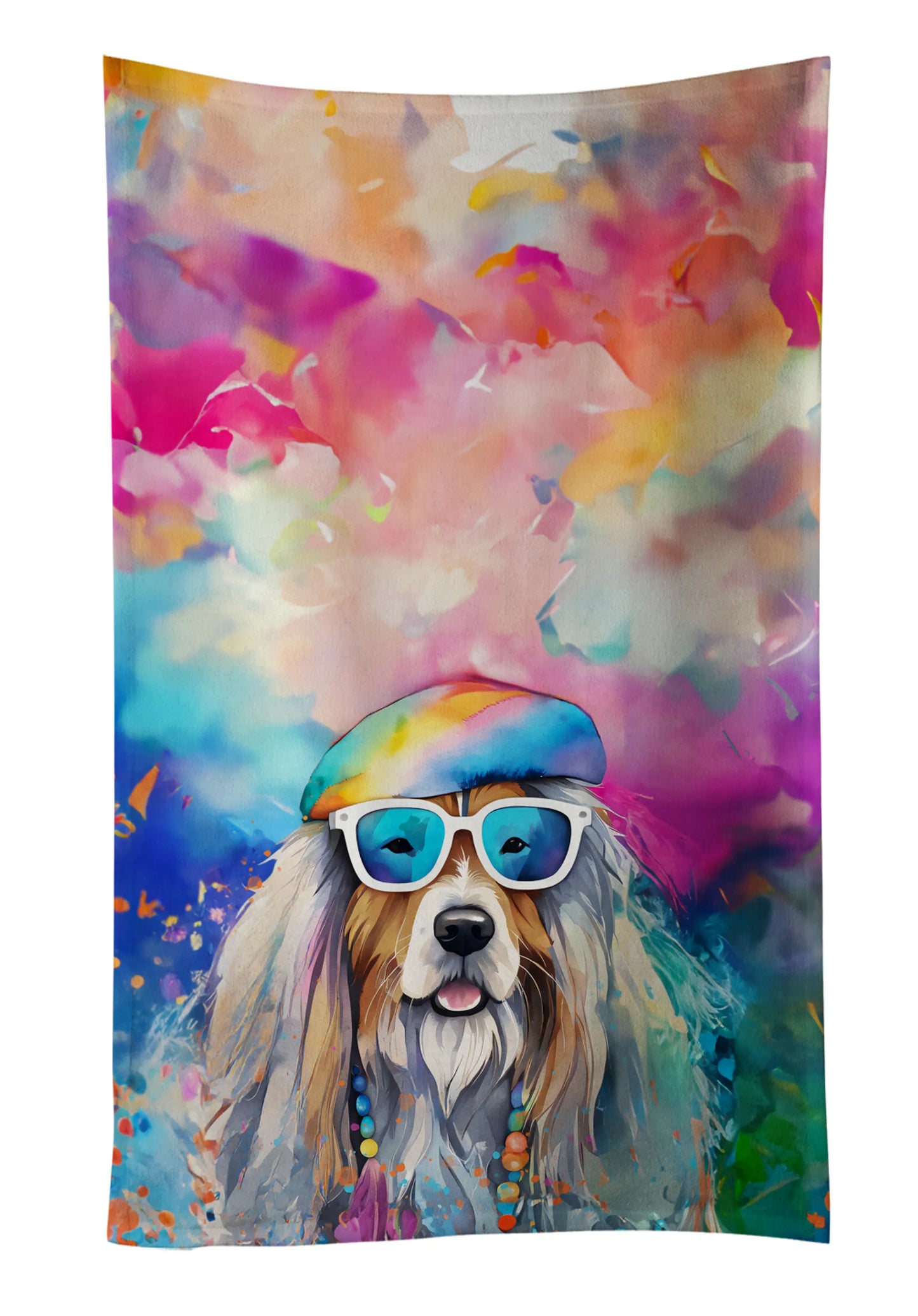 Dog Lover Kitchen Towel - Absorbent Cotton Dish Towel with Hippie Dog Design