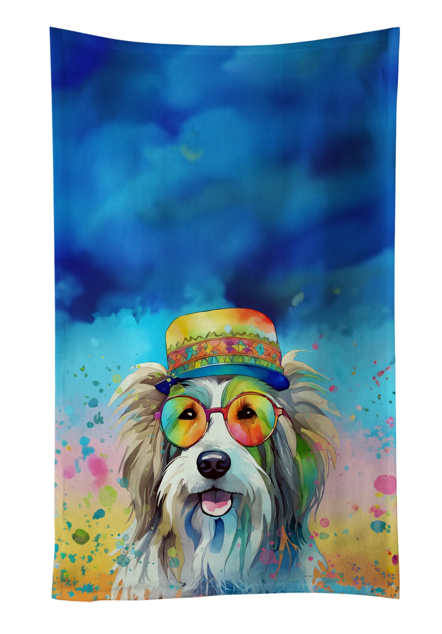 Dog Lover Kitchen Towel - Absorbent Cotton Dish Towel with Hippie Dog Design
