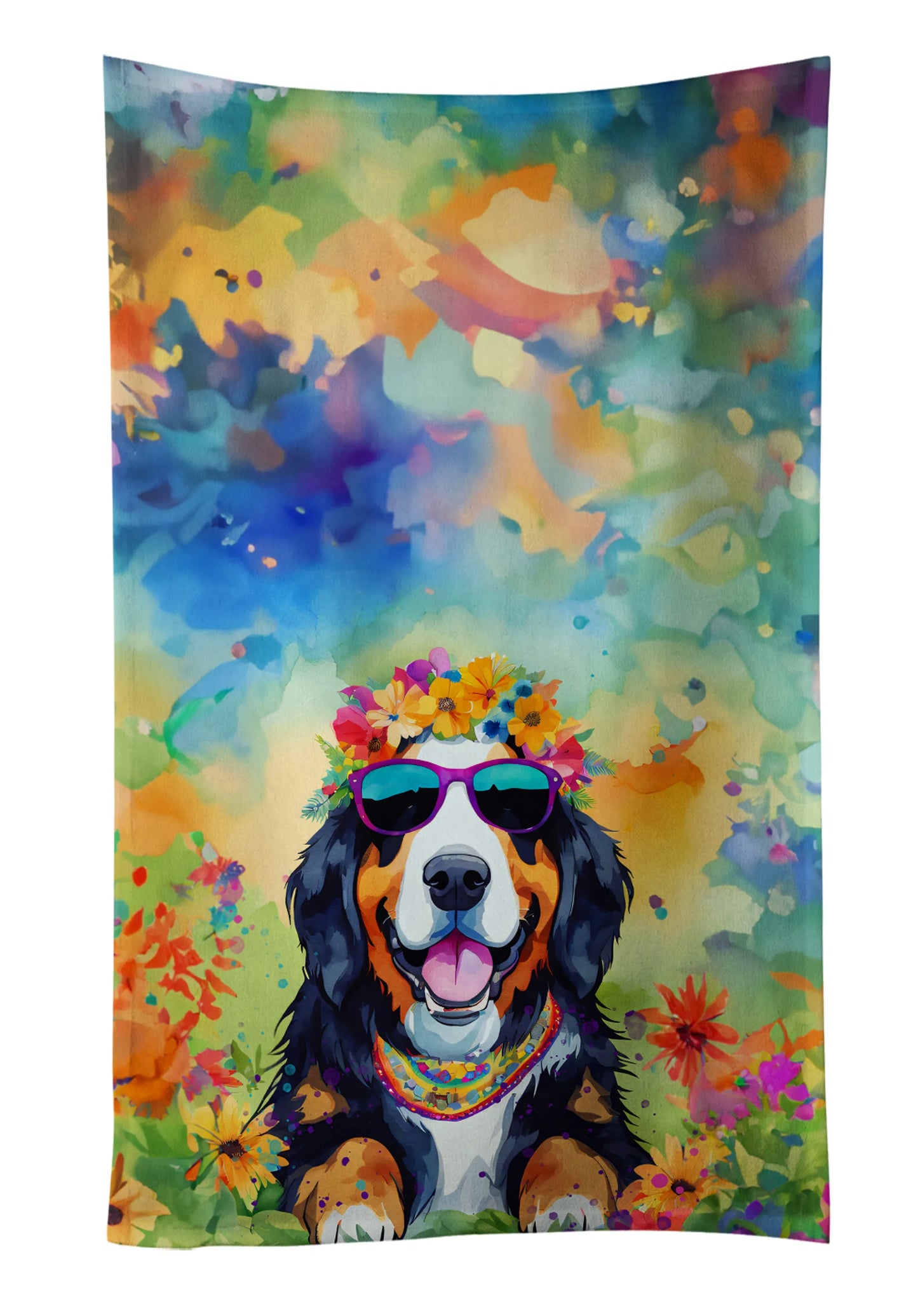 Dog Lover Kitchen Towel - Absorbent Cotton Dish Towel with Hippie Dog Design
