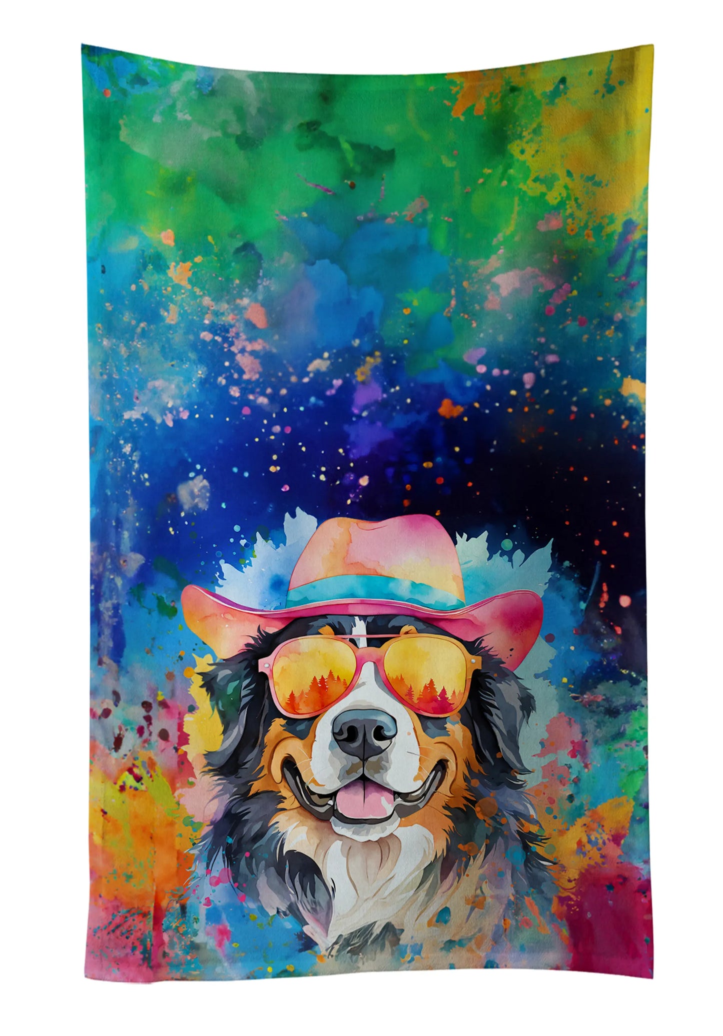 Dog Lover Kitchen Towel - Absorbent Cotton Dish Towel with Hippie Dog Design